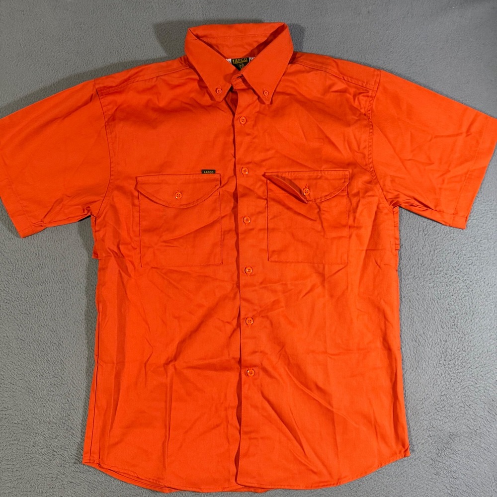 LAPCO Orange‎ Work Shirt Short Sleeve Button Up Medium Welding Cotton